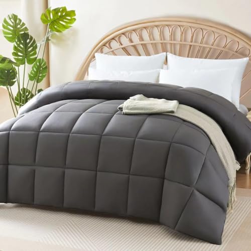 STWIENER 100% Viscose Made from Bamboo Comforter for Hot Sleepers- Soft Breathable Silky Duvet Insert Full Size-with Corner Tabs- All Season Comforter (86"x82", Grey) STWIENER