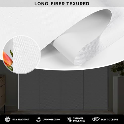 Lazblinds Adjustable Blackout Vertical Blinds for Sliding Doors, Extendable Track (45 3/4'' - 82 5/8'' W), Trimmable Panels Up to 96” H for Room Divider & Patio Door, White Blackout LazBlinds