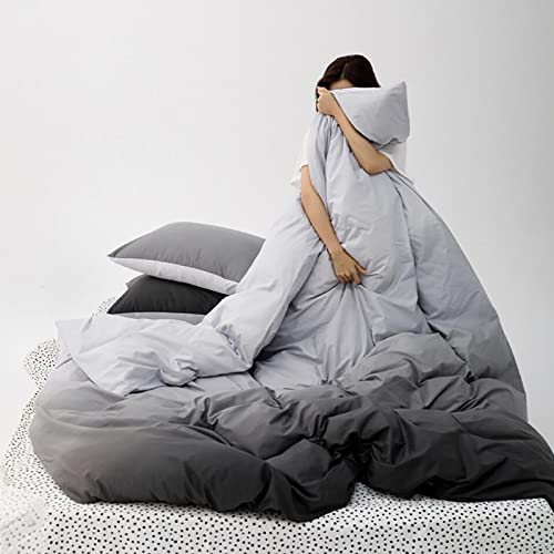 Luxlovery Grey Gradient Comforter Set Queen Grey and White Bedding Set Full Men Women Minimalist Bedding Set Light Gray Soft Breathable Blanket Quilts Gradient Comforter Set Luxlovery