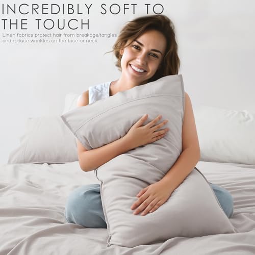 OnlySet 4Pcs Organic Linen Sheets Queen Size, 100% French Linen from Normandy, Breathable Natural Linen Queen Sheet Set with 16 Inch Deep Pocket, 1 Flat Sheet, 1 Fitted Sheet, 2 Pillowcases OnlySet