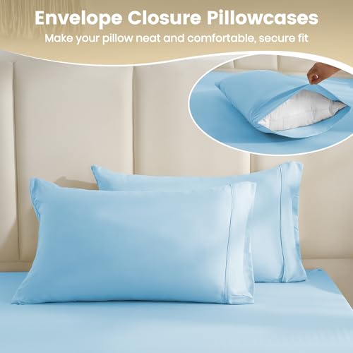 CozySmile Holtel Luxury Twin Sheet Set - 3 Piece Soft Microfiber Sheets for Twin Size Bed, 16" Deep Pocket Easy Care Wrinkle Free Cooling Bedding Sheet and Pillowcase Set, Sky Blue CozySmile