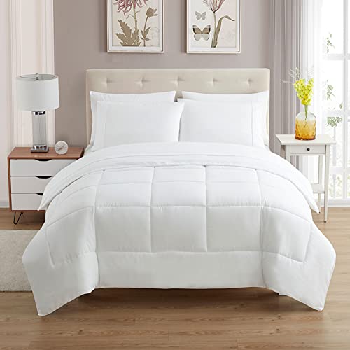 Sweet Home Collection 5 Piece Comforter Set Bag Solid Color All Season Soft Down Alternative Blanket & Luxurious Microfiber Bed Sheets, White, Twin Sweet Home Collection