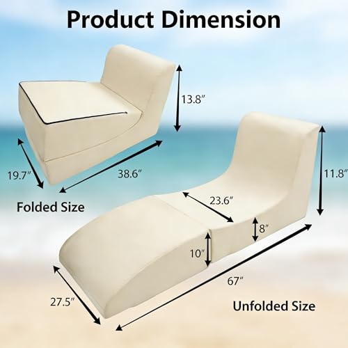 ZealWe Bean Bag Chair Set of 2 Outdoor Patio Lounge Chair with Back Support, Chaise Lounge Chair Waterproof Beach Bean Bag Couch for Adults, Memory Foam Filled for Poolside Balcony, Beige