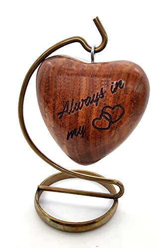 Wooden Heart Urn Keepsake Cremation Urn for Human pet Ashes Handcrafted Urn Heart Shaped - Perfect for Adults & Infants with Brass Stand 6inch with 5MOONSUN5