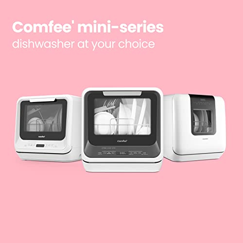 COMFEE' Portable Mini Dishwasher Countertop with 5L Built-in Water Tank for Apartments& RVs, No Hookup Needed, 6 Programs, 360° Dual Spray, 162℉ High-Temp& Air-Dry Function COMFEE'