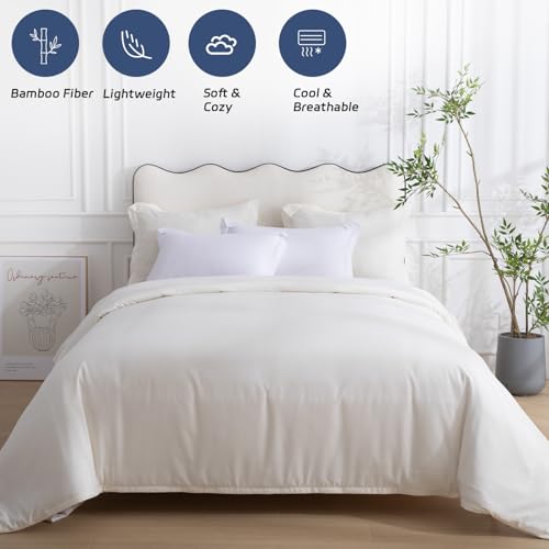 SheRest 1 Piece Duvet Cover Twin Size - 100% Viscose Derived from Bamboo, Soft Breathable Cooling Comforter Cover for Hot Sleepers, 8 Corner Ties and Zipper Closure, No Comforter, Light Beige, 68"x90" SheRest
