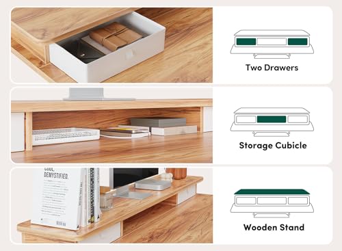 FEZIBO 48×24 Inchs, Adjustable Standing Desk - Whole-Piece Design with Drawers, Keyboard Tray & Storage Shelf, Light Rustic Top FEZIBO