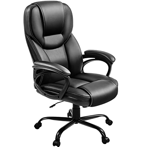 Yaheetech High Back Executive Office Chair Faux Leather Ergonomic Managerial Chair for Meeting,Large Seat,Sturdy Metal Base,Black Yaheetech