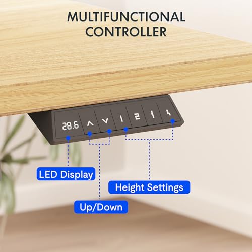 FLEXISPOT EN2 Whole-Piece Standing Desk with Clamp Power Strip, 48 x 24 Electric Stand Up Height Adjustable Desk with Cable Management (White Frame + 48" Maple Top) FLEXISPOT