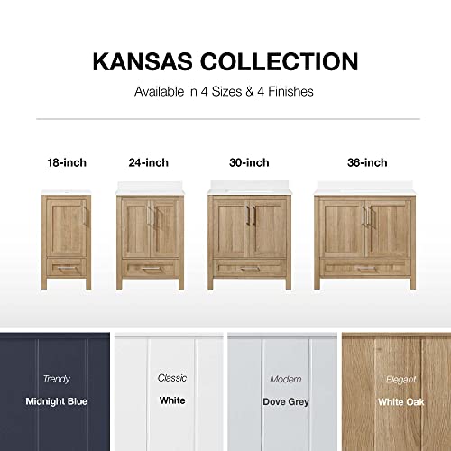 OVE Decors Kansas 24" Single Sink Bathroom Vanity Set with Countertop, Fully-Assembled | Ceramic Sink and Backsplash Included | 02 Doors, 01 Drawer, 24 inches, White Oak OVE Decors