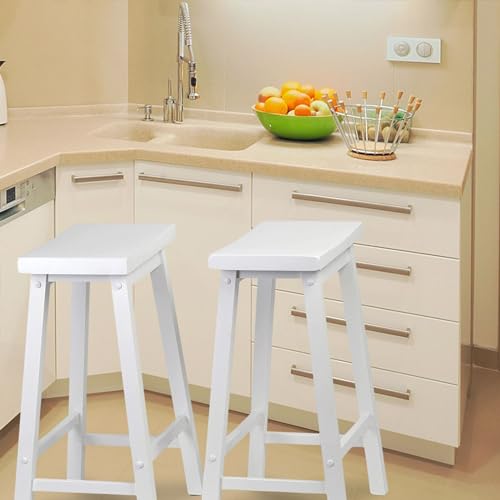 PJ Wood 24-Inch Backless Solid Wood Saddle Seat Counter Stools in White - Set of 2 PJ Wood
