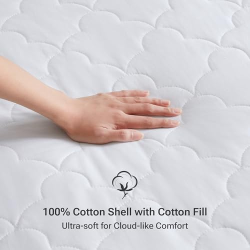 Sleep Philosophy Full Mattress Pad, Cotton Mattress Protector Classic Cloud Quilted Bed Cover, All Natural Breathable Mattress Topper Fitted Pocket Fits Up to 18", Machine Washable, White Sleep Philosophy