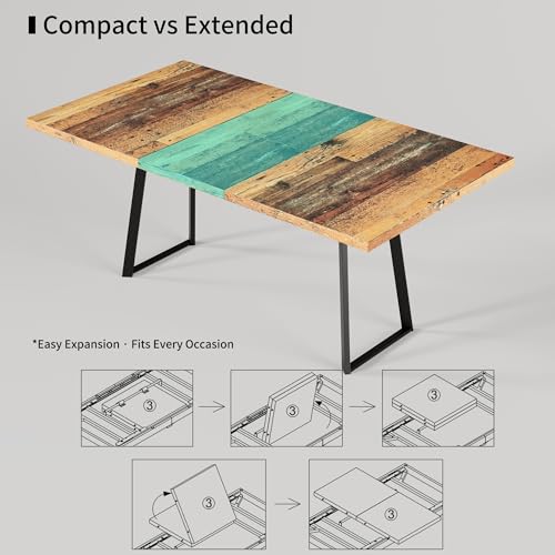 ZckyCine Extendable Dining Table Set 47"-63", Rustic Wood Table with 6 PU Leather Chairs, Modern Scandinavian Dining Room Furniture for Kitchen Apartment ZckyCine
