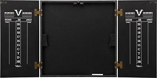 Viper Hideaway Cabinet & Steel-Tip Dartboard Ready-to-Play Bundle, Reversible Standard and Baseball Game Options with Two Sets of Steel-Tip Darts and Chalk Scoreboards, Black Matte Finish Viper