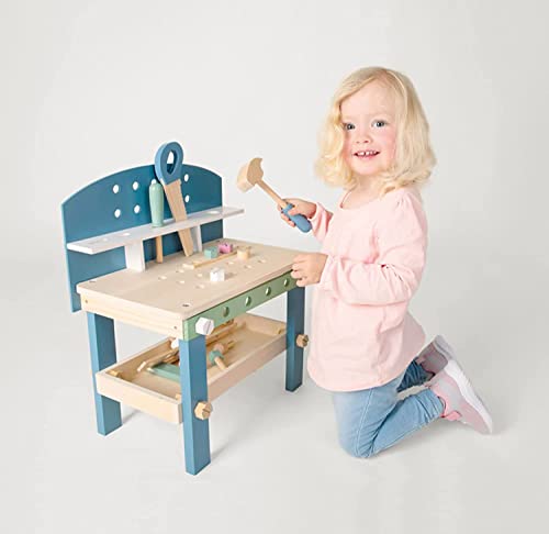 Compact Wooden Workbench by Small Foot –Tool Bench Set in Nordic Theme – 21+ Piece Playset Includes Hammer, Saw, Screwdriver, Nails, Screws and Small Foot