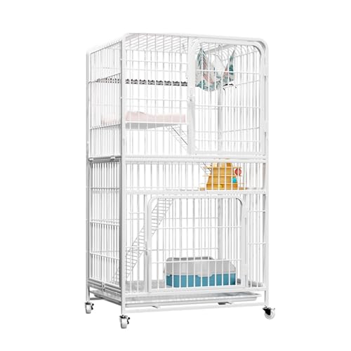 Catio Outdoor Cat Enclosure, Large Catio for Cats Indoor Outdoor Enclosure on Wheels, Cat Home Enclosure with Removing Tray, DIY Kennels Crate Large Exercise Place Ideal for 1-3 Cats(White,78*55*137cm HARELA