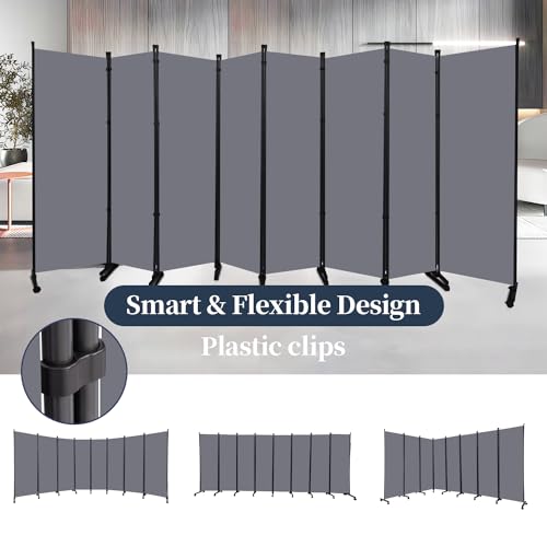 Room Divider Folding Privacy Screens with Lockable Wheels, 176'' Fabric Partition Room Dividers Freestanding Room Divider Panel for Room Separation, Wall Divider for Home Office Bedroom Studio Decor HOMSCREENER