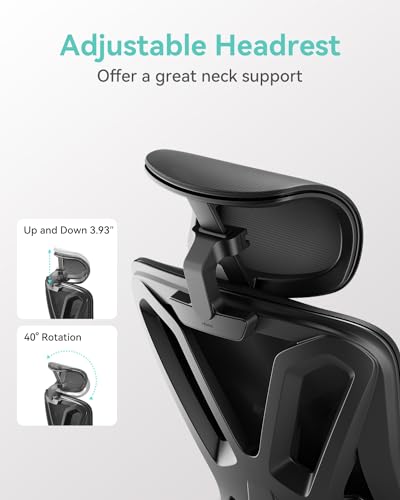 Hbada P5 Ergonomic Office Chair, Desk Chair with Adjustable Lumbar Support and Height, Comfortable Mesh Computer Chair with Footrest 2D Headrest, Swivel Tilt Function Black Hbada