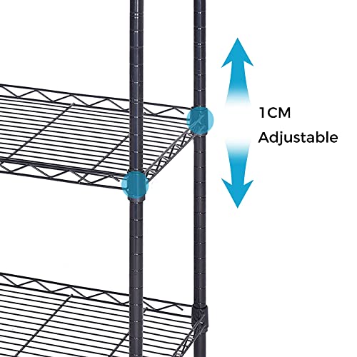 JS HANGER Wire Shelving Unit, 5-Tier Heavy Duty Height Adjustable Rolling Metal Shelves for Storage, 550 lbs Capacity, 23.23''W X 13.4''D X 71''H, Black JS HANGER