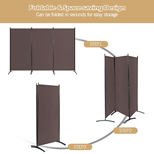 Giantex 3 Panel Room Divider, 6 FT Folding Privacy Screen, Wall Partition for Room Separation, Folding Divider for Home Office, Living Room, Brown Giantex