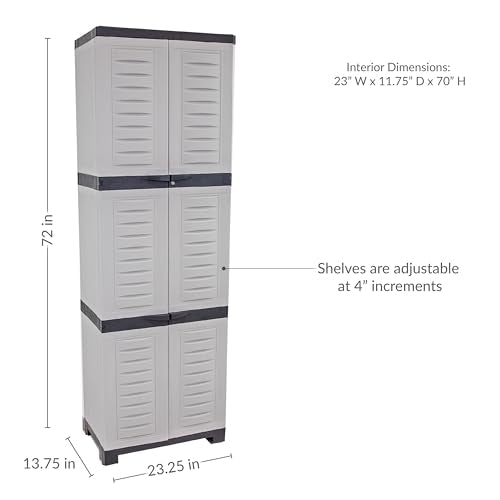 Sunnydaze 72" H Resin Garage Storage Cabinet - Garage Cabinet with Lockable Doors and Adjustable Shelves - Freestanding Utility Storage for Laundry Room, Office, Basement - Gray Sunnydaze Decor