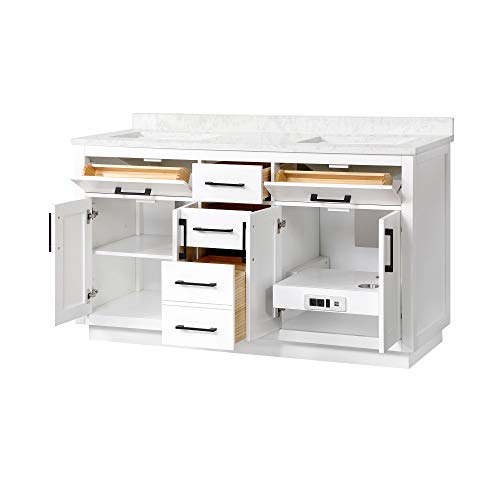 OVE Decors Bathroom Vanity with Black Hardware and Power Bar in White Finish, 60 inches OVE Decors