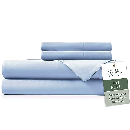 Hotel Sheets Direct 4 Piece Bed Sheet Set Full Size, 100% Viscose Derived from Bamboo Sheets Set with 2 Pillowcases, Cooling & Breathable Luxury Bedding, Moisture-Wicking & Silky Soft, Light Blue Hotel Sheets Direct