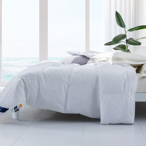 Globon Ultra-Soft Lightweight Down Feather Comforter King Size,Breathable Light Duvet Insert for Hot Sleeper/Warm Weather,Noiseless Shell,700 Fill Power with Corner Tabs,White Globon