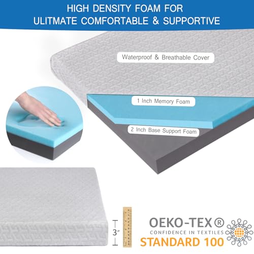 Memory Foam Camping Mattress Pad 3 Inch Thick, Portable Sleeping Pad with Waterproof Cover, Portable Roll Up Cot Mattress Pad Floor Mat for Travel Truck Bed Tent 72" x 24"x 3" Coldwind