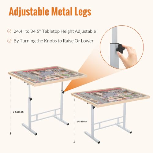 Puzzle Table with Drawers and Legs Height Tilting Adjustable for 1500 Pieces, Portable Jigsaw Puzzle Tables for Adults and Elderly, Puzzle Board with Covers Gifts for mom Women Mothers' Day… JoyPcsTable