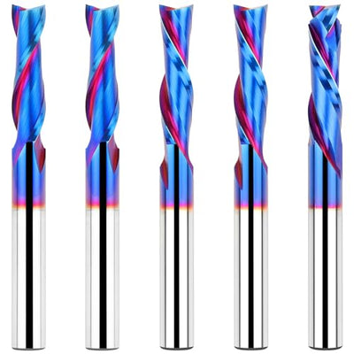 EANOSIC 5PCS Spiral Router Bits Up Down Compression Bit with 1/4" Shank 1" Cutting Length, Solid Carbide CNC Router Bit Set with NACO Coating for Wood Slot Mortise Cut Trimming