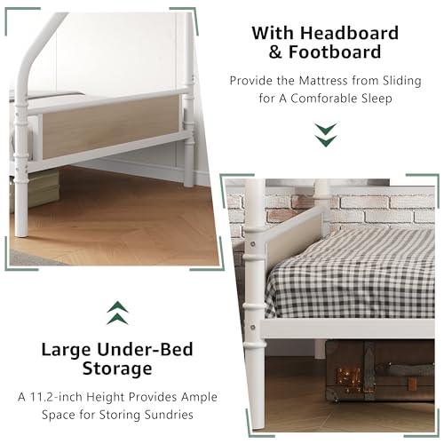 Jocoevol Metal Bunk Bed Twin Over Full, Industrial Bunkbeds Heavy Duty Bed with Safety Guard Rails and Space-Saving Design, Steel Bed for School, Bedroom (White) Jocoevol