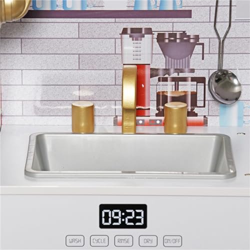 TOUCH US Wooden Play Kitchen Toy Set with Light, Kids Children Pretend Toy Kitchen Playset, Sink with Faucet, Oven, Microwave, Kitchenware Set Accessories for Ages 3-8 Girls Boys touch us