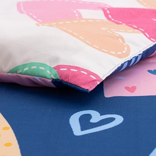 Btargot Lightweight Soft 3 Piece Rainbow Comforter Set with 2 Pillow Covers, Cartoon Love Hearts Suns and Stars Bedding Set for Girls Boys Kids, Twin Dark Blue Btargot