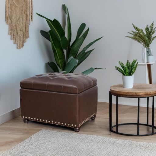 Joveco Leather Storage Ottoman Bench Rectangle 24 Inch Foot Rest Ottomans Stool for Living Room Bedroom(Brown) Joveco