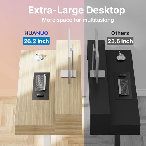 HUANUO 55″ x 26″ Electric Standing Desk with 2 Drawers &24.4″ Large Keyboard Tray, C-Clamp Mount Compatible, Adjustable Computer Desk for Office, Sit Stand Up Desk with 4 Height Presets, Light Walnut HUANUO