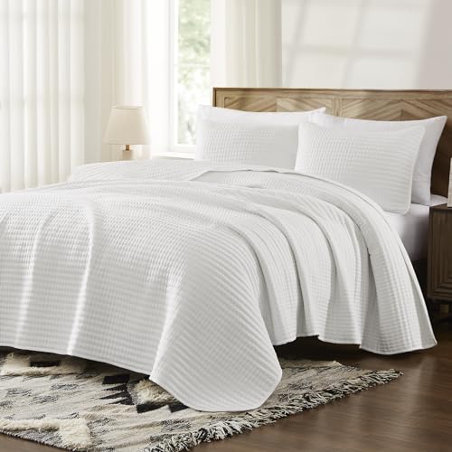WRENSONGE White King Size Quilt Bedding Sets-3 Pieces Lightweight Bedspreads Summer Coverlet for All Season, Soft King Quilt Bedding Set with 2 Pillow Shams Suitable for Bed, Couch, Quilt Blanket WRENSONGE