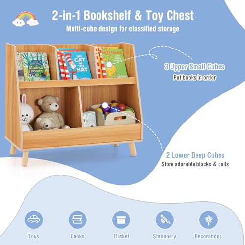 Costzon 2-in-1 Kids Toy Organizer and Bookshelf with 5 Cubbies and Solid Legs Costzon