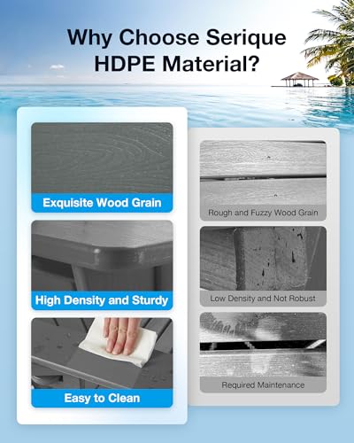 Serique Folding Adirondack Chair Wood Texture, Patio Chair Weather Resistant, Outdoor Chair, Lawn Chair with Cup Holder, Fire Pit Chair for Deck, Outdoor, Porch, Backyard, Garden (Grey) Serique