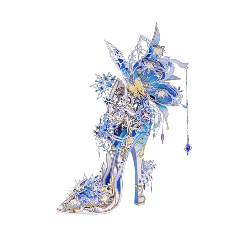 MU Metal Puzzles for Adults Wedding Ice Blue Shoe Cinderella Shoes Puzzle 3D Metal Model Kits Building, DIY Sets Xmas Birthday Wedding Girfriend Gifts Home Desk Decor Craft Projects