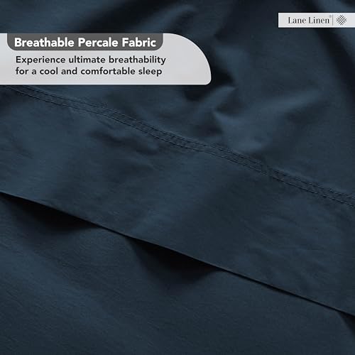 LANE LINEN 100% Cotton Twin Sheet Set – Pre-Washed Cooling Sheets in Soft Percale Weave for Restful Sleep, Fade Resistant Everyday Comfort, Fully Elasticized 15” Deep Pocket, No Pill – Estate Blue LANE LINEN