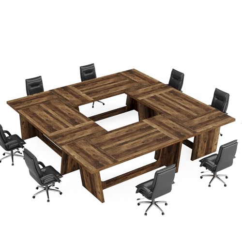 Tribesigns 14-16 People Conference Table, 12 FT Large Rectangular Meeting Seminar Table, Modern Solid Executive Office Business Furniture Boardroom Desk for Office (Set of 4, Dark Brown) Tribesigns