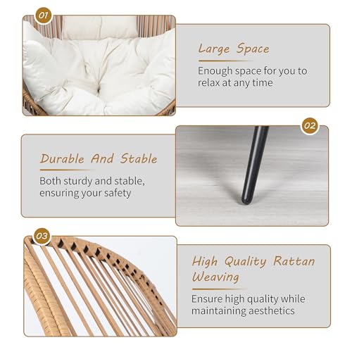 Shintenchi Wicker Egg Chair Outdoor Rattan Patio Chair with Cushion,Oversized Patio Lounge Chairs with Cushion Egg Basket Chair, Egg Seat for Indoor Living Room Bedroom Outside Patio Backyard Balcony Shintenchi