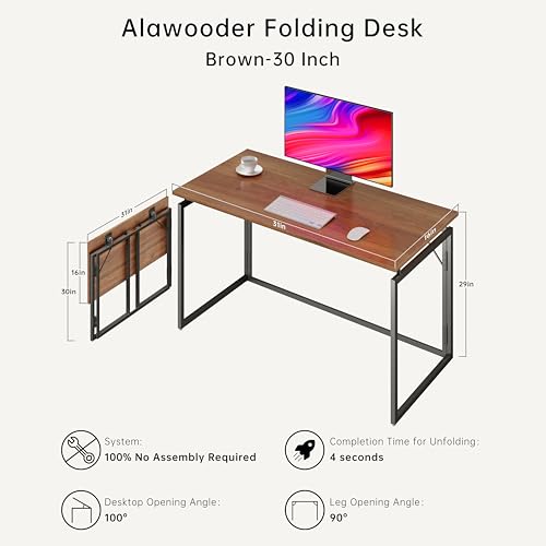 alawooder Folding Desk 30 Inch - Small Foldable Desk for Small Space Minimalist, Space Saving Collapsible Compact Desk Portable Table for Craft, Writing, Study and Work (No Assembly Required) alawooder