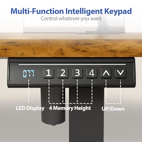 YESHOMY Height Adjustable Electric Standing Desk, 46 x 24 Inches Memory Home Office Sit Stand up Desk with Phone Holder and USB Charging Port, Rustic Brown YESHOMY
