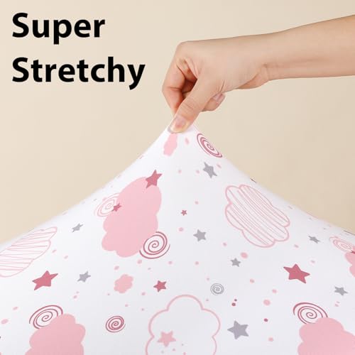 FIEMOL Baby Crib Sheets Girl, 3 Pack Toddler Bed Sheets Fitted for 52”x28” Standard Crib and Toddler Mattresses, Super Soft Microfiber Pink Rainbow FIEMOL