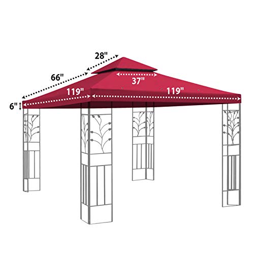 BenefitUSA Canopy ONLY 10'X10' Replacement Gazebo Canopy top Patio Pavilion Cover Sunshade plyester Double Tiers-Burgundy BenefitUSA