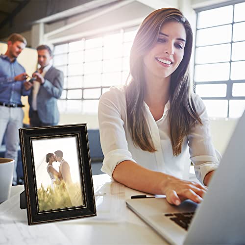 5x7 Picture Frame Set of 4 with 2 Mats, Black Rustic Farmhouse Photo Frames with Tempered Glass, 4x6 and 3.5x5 with Mat or 5x7 without Mat for Wall Hanging or Tabletop Display, Home Gallery Decor Gift Patouque