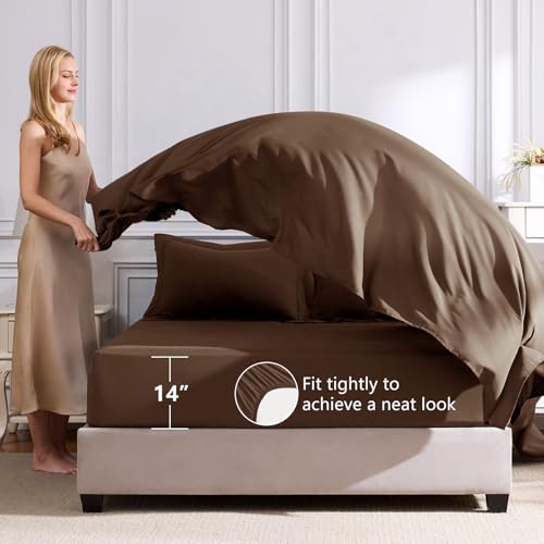 CozyLux Full Size Comforter Sets Brown - 7 Pieces Bed in a Bag Full, Luxury Soft Bed Set for All Seasons, Bedding Set with Down Alternative Comforter, Sheets, Pillowcases & Shams