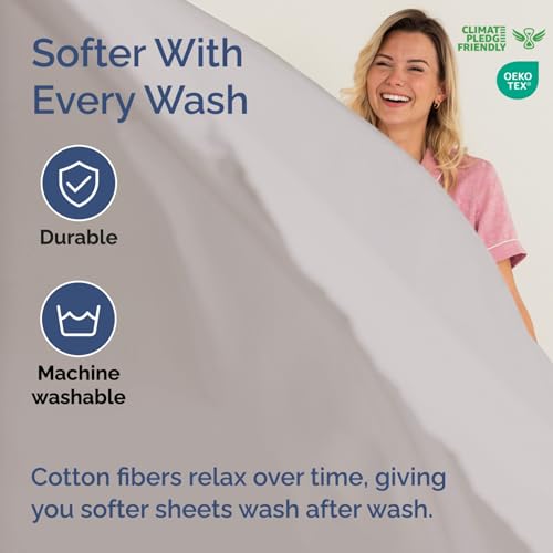 Extra Deep Twin 400 Thread Count Cotton Fitted Sheet - Hotel Luxury Single Fitted Sheet Only - Easily Fits 18" to 24" Mattress - Soft, Wrinkle Free & Breathable & Comfy Extra Deep Pockets Light Grey CGK Unlimited